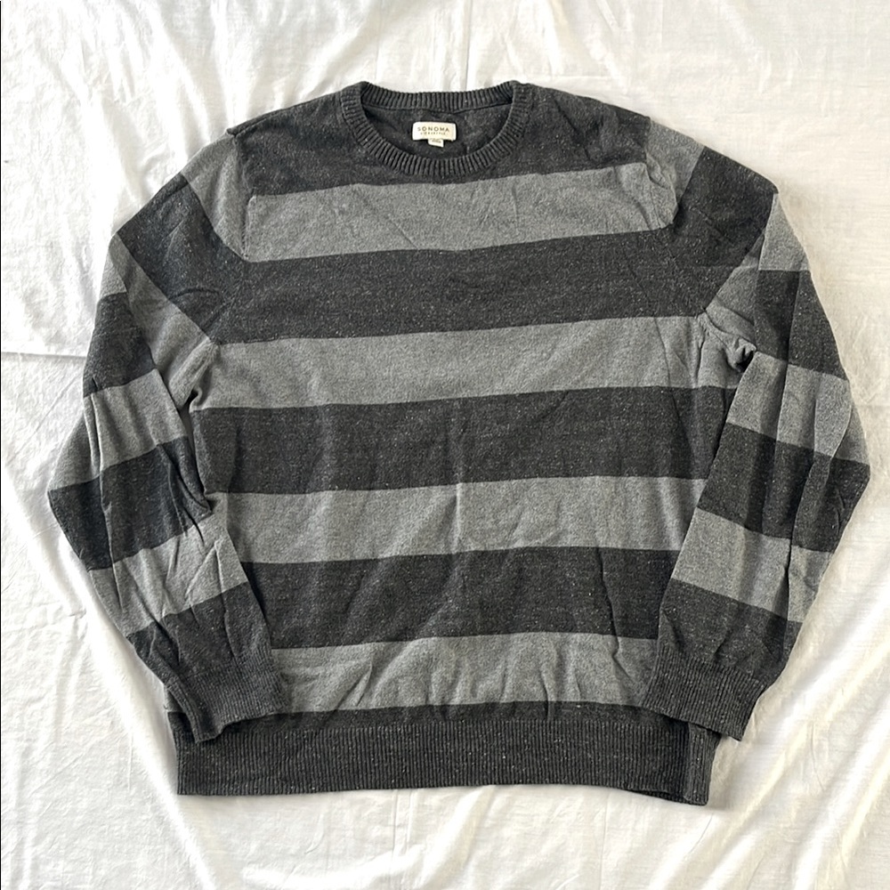 Men's lightweight cotton sweater, Gray striped Sweater, size XL, cotton sweater